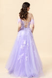 A Line Sweetheart Purple Long Prom Dress with Appliques