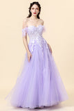 A Line Sweetheart Purple Long Prom Dress with Appliques