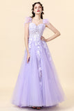 A Line Sweetheart Purple Long Prom Dress with Appliques