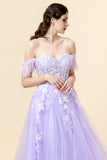 A Line Sweetheart Purple Long Prom Dress with Appliques