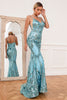 Load image into Gallery viewer, Blue Mermaid Sequin Long Prom Dress