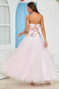 Load image into Gallery viewer, Strapless A Line Pink Tulle Prom Dress with Appliques