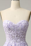 A Line Spaghetti Straps Long Purple Prom Dress with Appliques