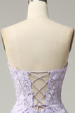 A Line Spaghetti Straps Long Purple Prom Dress with Appliques