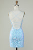 Load image into Gallery viewer, Sparkly Lace-Up Back Light Blue Graduation Dress