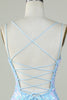 Load image into Gallery viewer, Sparkly Lace-Up Back Light Blue Graduation Dress