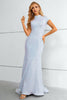 Load image into Gallery viewer, Light Blue Sequined High Neck Short Sleeves Mermaid Prom Dress