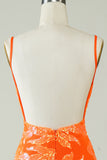 Orange Glitter Tight Homecoming Dress with Backless