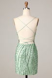 Club Chic Sheath Spaghetti Straps Green Sequins Short Homecoming Dress with Criss Cross Back