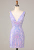 Load image into Gallery viewer, Lost In Your Eyes Bodycon V-Neck Lilac Sequins Short Homecoming Dress