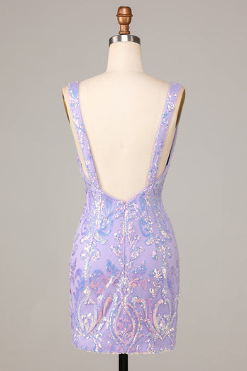 Lost In Your Eyes Bodycon V-Neck Lilac Sequins Short Homecoming Dress