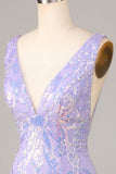 Lost In Your Eyes Bodycon V-Neck Lilac Sequins Short Homecoming Dress