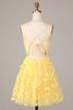Load image into Gallery viewer, Keep Glowing A Line Spaghetti Straps Yellow Short Homecoming Dress with Appliques