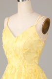 Keep Glowing A Line Spaghetti Straps Yellow Short Homecoming Dress with Appliques