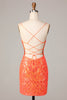 Load image into Gallery viewer, Sparkle &#39;til Dawn Bodycon Spaghetti Straps Orange Sequins Short Homecoming Dress