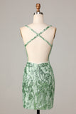 Making Magic Sheath V-Neck Green Sequins Short Homecoming Dress with Backless