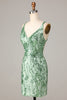 Load image into Gallery viewer, Making Magic Sheath V-Neck Green Sequins Short Homecoming Dress with Backless