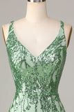 Making Magic Sheath V-Neck Green Sequins Short Homecoming Dress with Backless