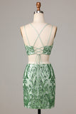 Ultimate Glow Two Piece Spaghetti Straps Green Sequins Short Homecoming Dress