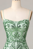 Fanciful Flirt Bodycon Spaghetti Straps Green Sequins Short Homecoming Dress