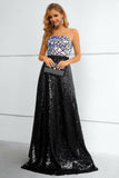 Black Sequined Strapless Prom Dress