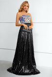 Black Sequined Strapless Prom Dress