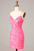 Load image into Gallery viewer, Undeniably Amazing Sheath Spaghetti Straps Fuchsia Sequins Homecoming Dress