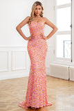 Hot Pink Sequin Spaghetti Straps Prom Dress