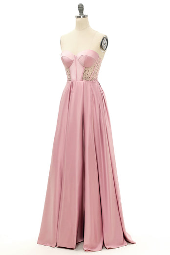 Blush Beaded Sweetheart Long Prom Dress