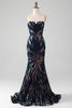 Load image into Gallery viewer, Sparkly Navy Mermaid Sequins Long Prom Dress