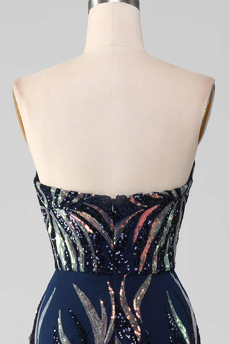 Load image into Gallery viewer, Sparkly Navy Mermaid Sequins Long Prom Dress