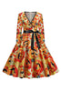 Load image into Gallery viewer, Orange Latern Printed Halloween Vintage 1950s Dress with Long Sleeves