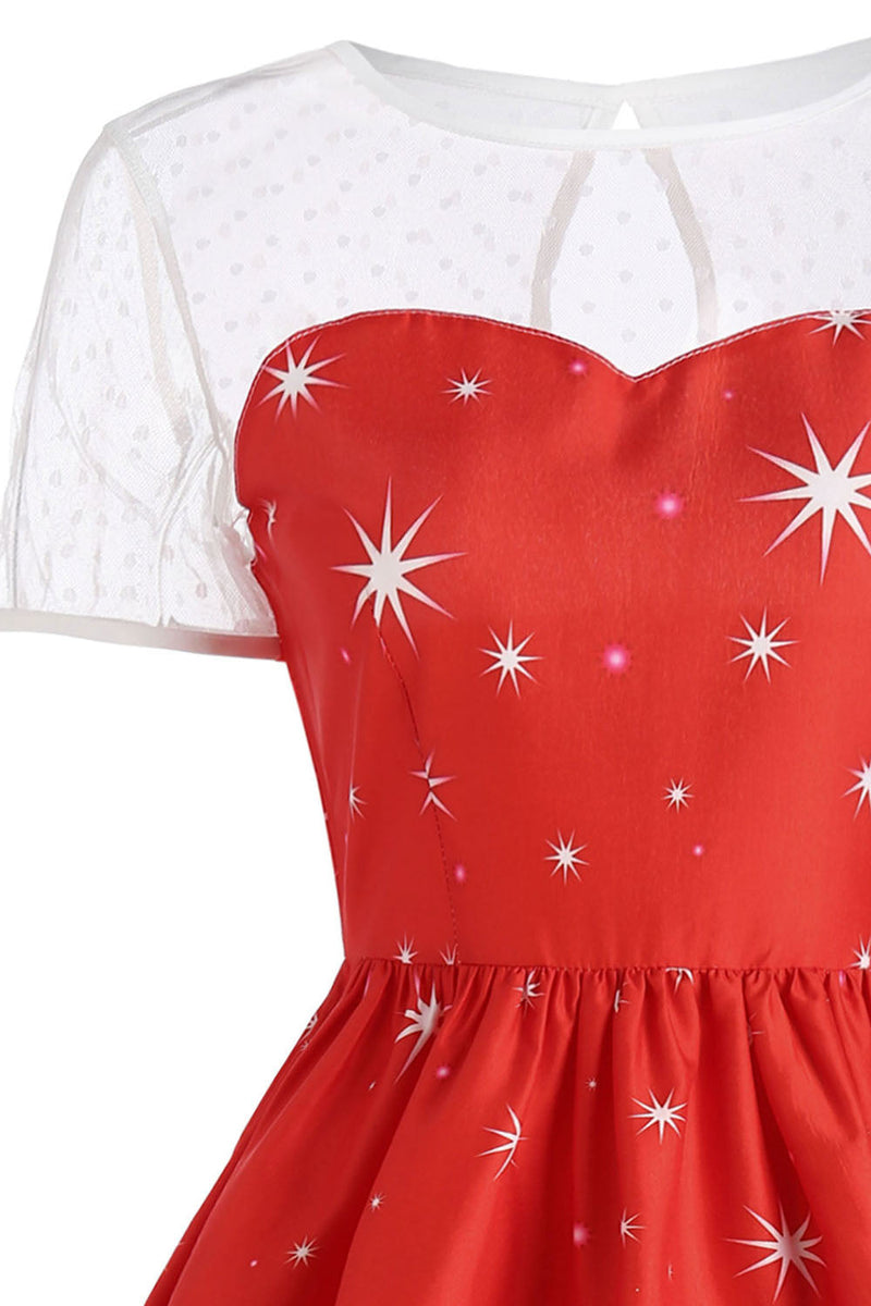 Load image into Gallery viewer, Christmas Snowflake Red Vintage Print Dress