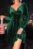 Load image into Gallery viewer, V-Neck Green Velvet Christmas Dress