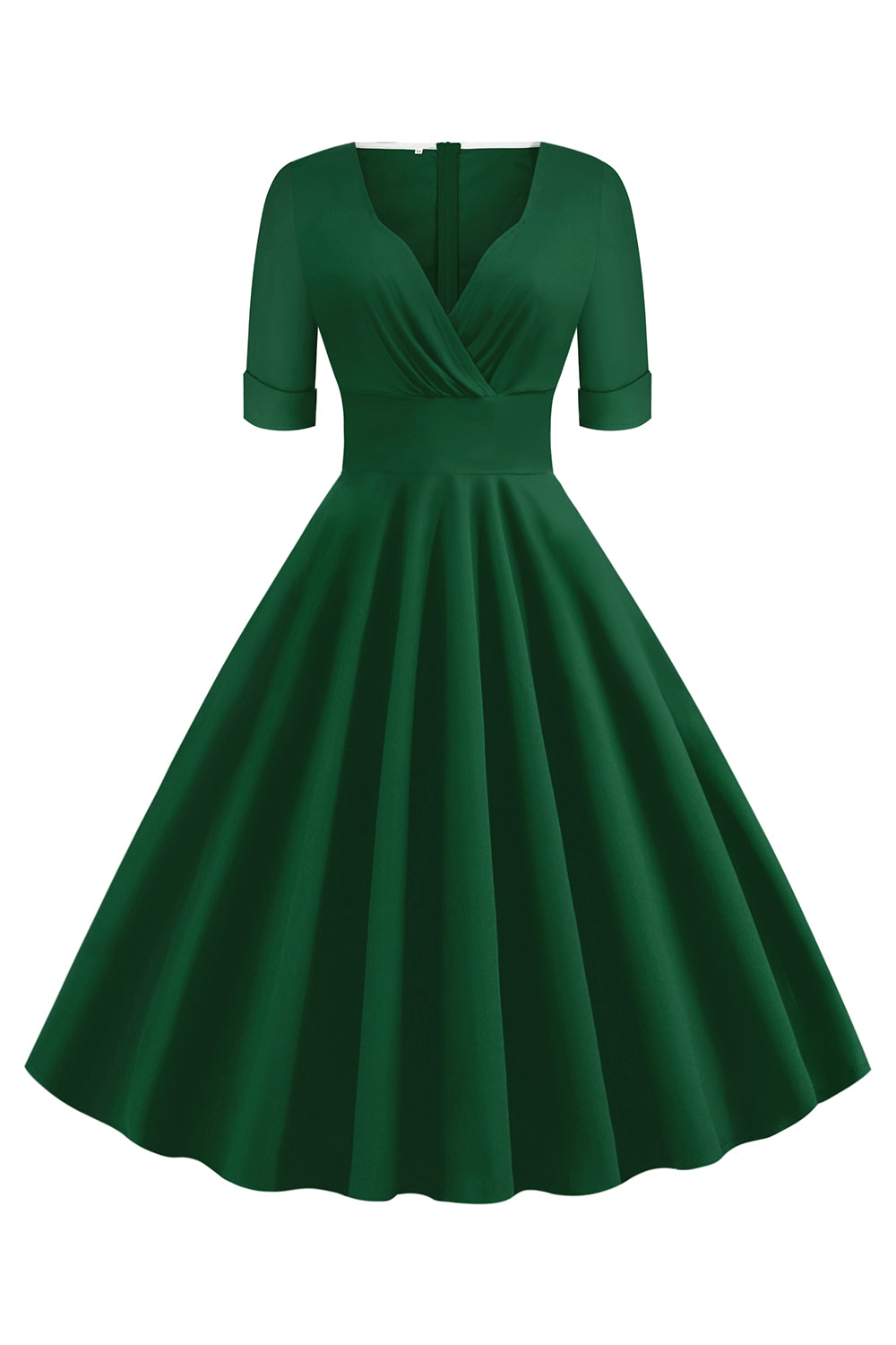 Green V-Neck Short Sleeves 1950s Swing Dress