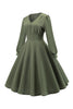 Load image into Gallery viewer, Green V-Neck Long Sleeves Vintage Swing Dress