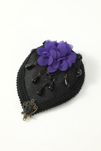 Black Halloween Hairpin With Purple Flower