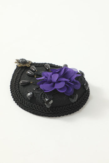 Black Halloween Hairpin With Purple Flower