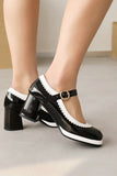 Black Round Toe Shoes With Adjustable Strap