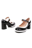 Black Round Toe Shoes With Adjustable Strap