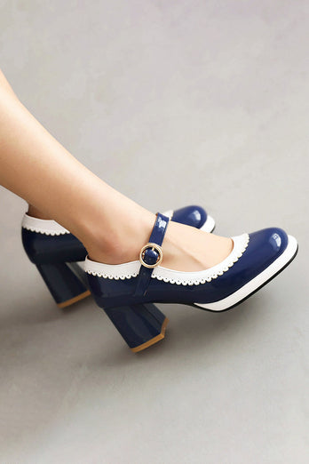 Black Round Toe Shoes With Adjustable Strap