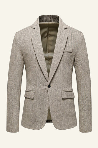 Khaki Notched Lapel Tweed Men's Wedding Blazer