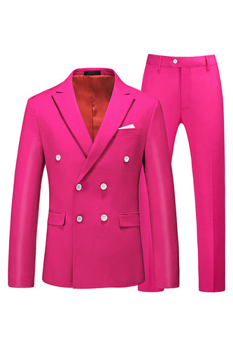 Hot Pink Double Breasted 2 Piece Prom Men Suits