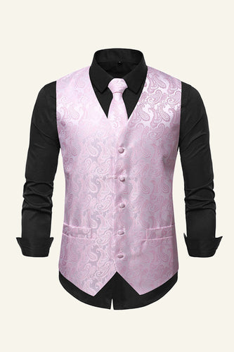 Single Breasted Lapel Pink Print Men's Vest