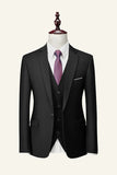 Black Notched Lapel 3 Piece Wedding Men Suits