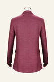 Burgundy Notched Lapel Plaid 3 Piece Men Suits