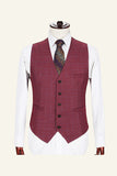 Burgundy Notched Lapel Plaid 3 Piece Men Suits