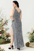 Load image into Gallery viewer, Sheath V Neck Silver Sequins Plus Size Prom Dress with Split Front