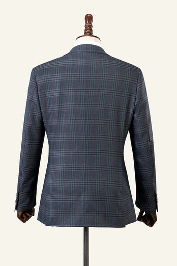 Grey Plaid 3-Piece Peaked Lapel Men's Suit