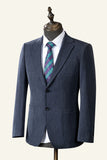 Grey Blue Notched Lapel Classic 3-Piece Men's Suit